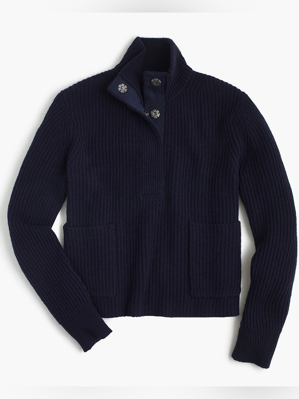 J. Crew - Women’s 100% Wool Two Pocket Ribbed Popover - Size Small - Navy Blue